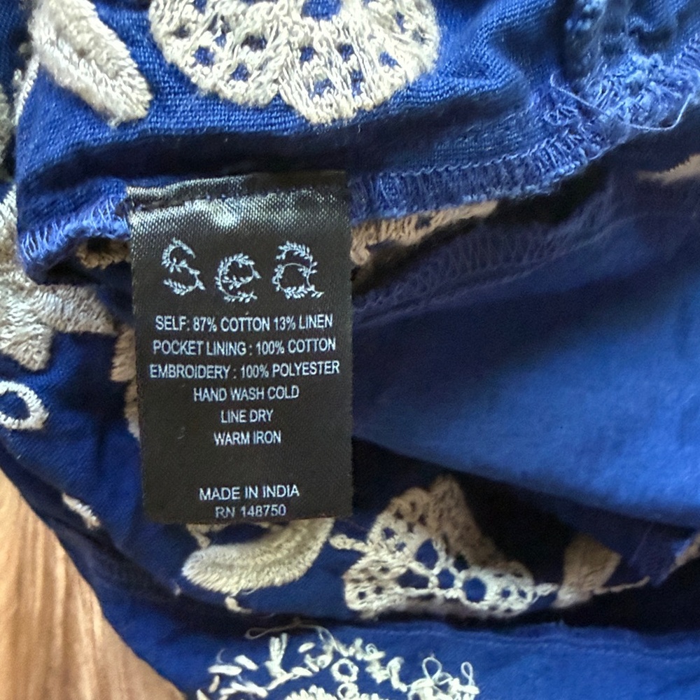 Sea NY Embroidered Indigo Blue Manuela Tunic Mini Dress M - Picture 10 of 13